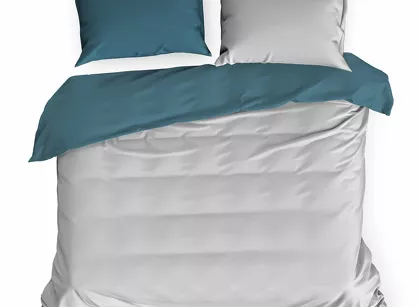 Pościel satynowa 160x200 NOVA 3 dwukolorowa gładka srebrna turkusowa