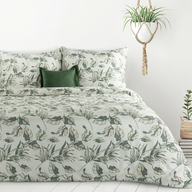 Pościel z mikrowłókna 140x200 DONNA biała zielona wzór kwiatowy Design 91