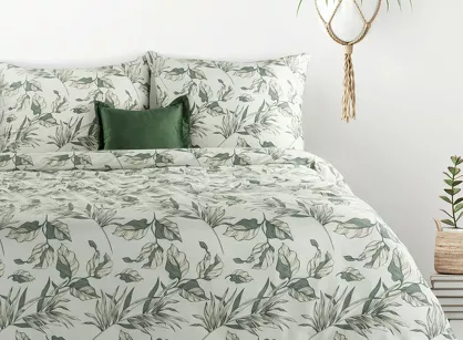 Pościel z mikrowłókna 140x200 DONNA biała zielona wzór kwiatowy Design 91