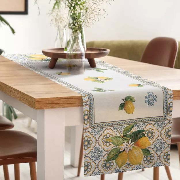 Bieżnik gobelinowy 40x100 009 naturalny z nadrukiem żółtych cytryn