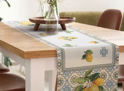 Bieżnik gobelinowy 40x100 009 naturalny z nadrukiem żółtych cytryn