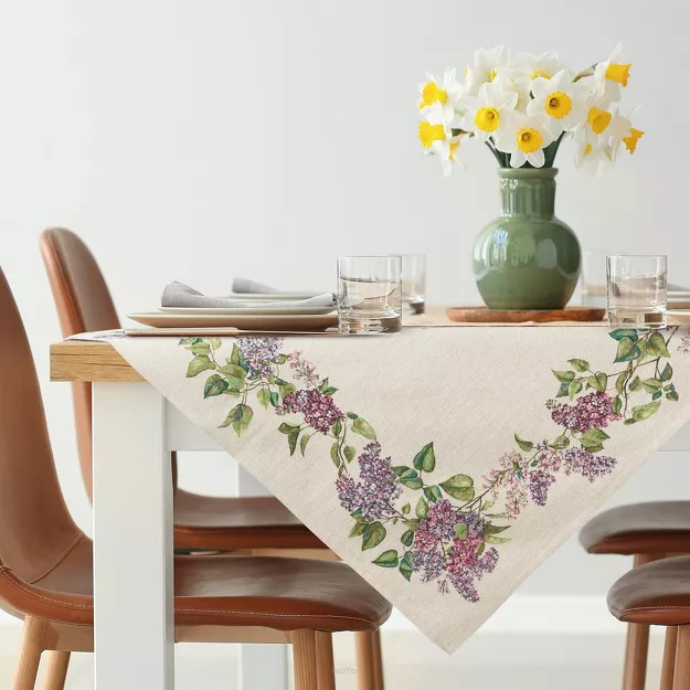 Nakładka gobelinowa 100x100 1424 naturalna z nadrukiem kwiatów bzu