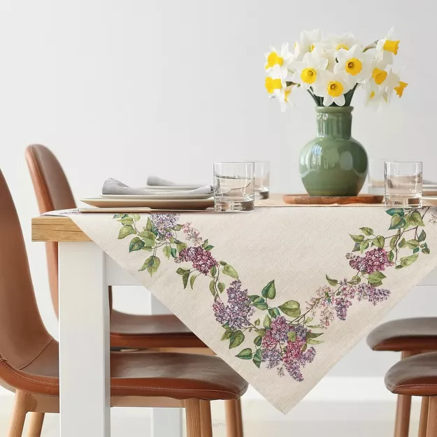 Nakładka gobelinowa 100x100 1424 naturalna z nadrukiem kwiatów bzu