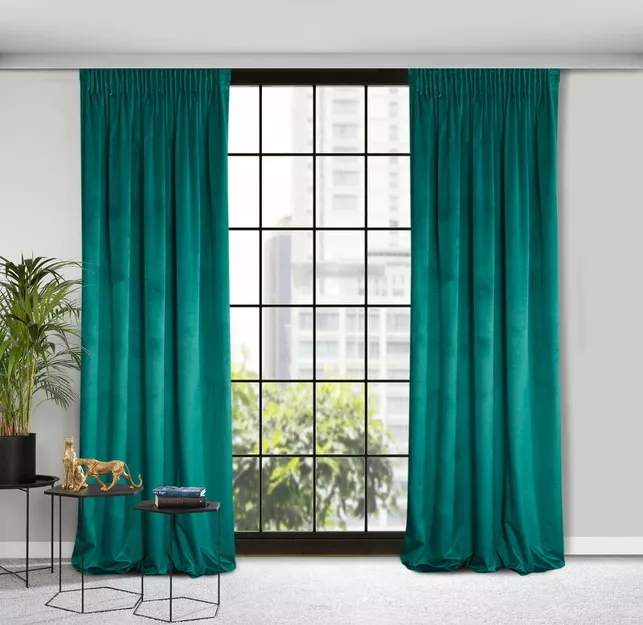 Zasłona gotowa na taśmie 135x300 ROSA welwetowa ciemny turkus Design 91