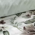 Pościel satynowa 220x200 SPRING 67 biała stalowo miętowy wzór roślinny - 5