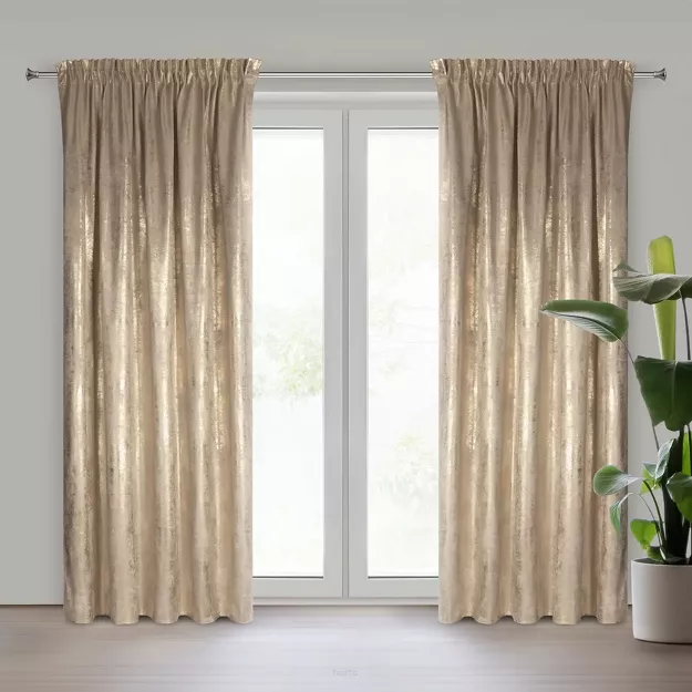 Zasłona na taśmie 140x270 RENIA welwetowa beżowa z szampańskim przecieranym wzorem