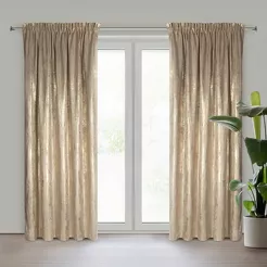 Zasłona gotowa na taśmie 140x270 RENIA welwetowa beżowa z szampańskim przecieranym wzorem