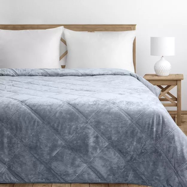 Narzuta welwetowa 220x240 VELVET 1 srebrna pikowana wzór geometryczny