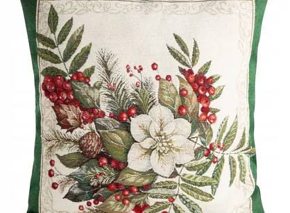 Poszewka świąteczna 45x45 4115 gobelinowa z szenili naturalna zielona z gwiazdą betlejemską