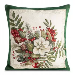 Poszewka świąteczna 45x45 4115 gobelinowa z szenili naturalna zielona z gwiazdą betlejemską