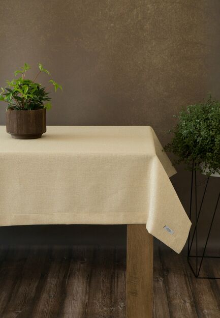 Obrus bawełniany 145x400 STELLA 1 złoty zdobiony kantą z wplecioną nicią złotą