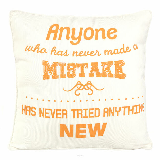 Poszewka dekoracyjna 45x45 LUIS biała z nadrukowanymi napisami i lamówką