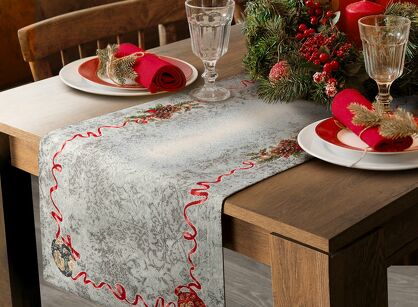 Bieżnik świąteczny 45x140 903 popielaty czerwony z gobeliny