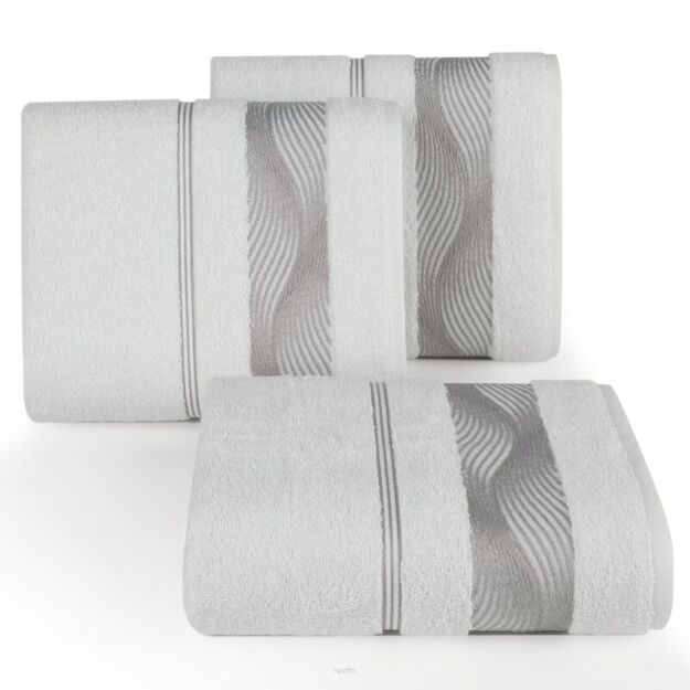 Ręcznik bawełniany 50x90 SYLWIA 2 biały z bordiurą żakardową w falujący wzór