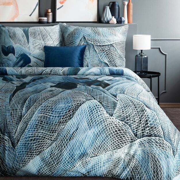 Pościel z makosatyny 160x200 PREMIUM 29 biała turkusowa designerski wzór Premium