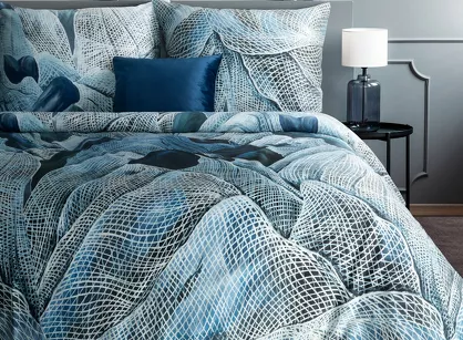 Pościel z makosatyny 160x200 PREMIUM 29 biała turkusowa designerski wzór Premium