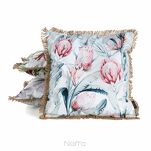 Poszewka na taras 45x45 GARDEN 32B biała wodoodporna niebieski motyw kwiatowy z frędzlami - 2