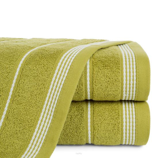 Ręcznik bawełniany 30x50 MIRA zielony zdobiony bordiurą w pasy