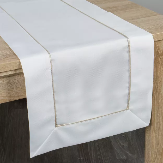 Bieżnik elegancki 40x140 MADELE biały zdobiony złotą lamówką
