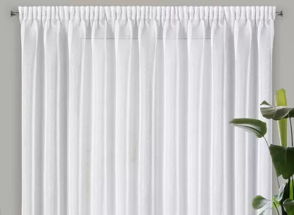 Firana na taśmie 350x270 LENA biała z gładkiej etaminy ze srebrzystym połyskiem