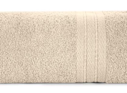 Ręcznik bawełniany 70x140 KAYA beżowy zdobiony bordiurą w pasy