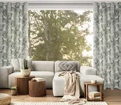 Zasłona na przelotkach 140x250 ZORA zaciemniająca biała z nadrukiem egzotycznych beżowych liści monstery - 9