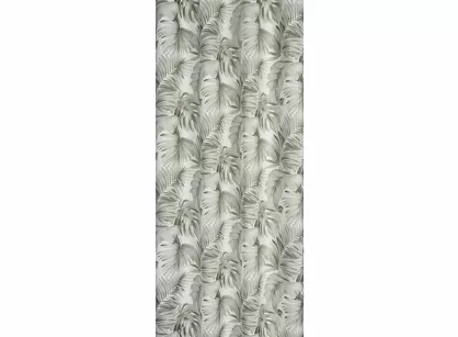 Zasłona gotowa na przelotkach 140x250 ZORA zaciemniająca biała z nadrukiem egzotycznych beżowych liści monstery