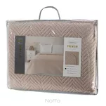 Narzuta jednokolorowa 220x240 LEN 3 beżowa pikowana w gęstą jodełkę imitująca len - 2