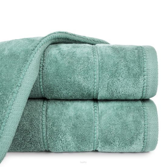 Ręcznik bawełniany 30x50 MARI ciemna zieleń z welurową bordiurą w pasy