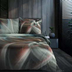 Pościel z makosatyny 220x200 PRISMA Eva Minge turkusowa stalowa designerski wzór Premium