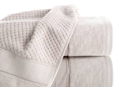 Ręcznik bawełniany 30x50 JESSI beżowy z fakturą krateczki i gładką welurową bordiurą