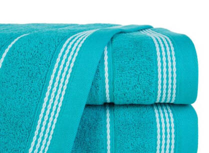 Ręcznik bawełniany 70x140 MIRA turkusowy zdobiony bordiurą w pasy