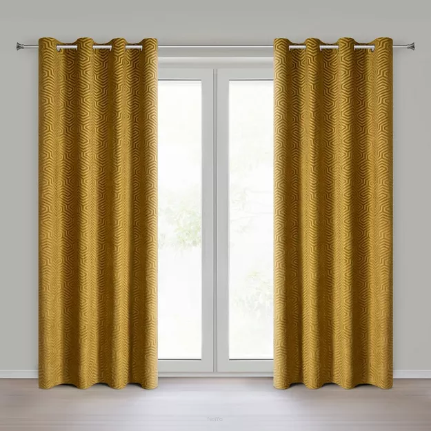 Zasłona na przelotkach 140x250 INGA welwetowa Pierre Cardin miodowa z żakardowym geometrycznym wzorem