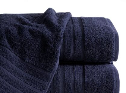 Ręcznik z bawełny egipskiej 50x90 LAVIN granatowy z delikatną bordiurą w paski z kolekcji Premium