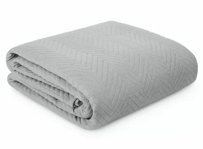 Narzuta jednokolorowa 200x220 LEN 3 srebrna pikowana w gęstą jodełkę imitująca len