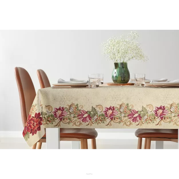 Obrus świąteczny 140x180 1271 gobelinowy z gwiazdką betlejemską i połyskującą złotą nicią