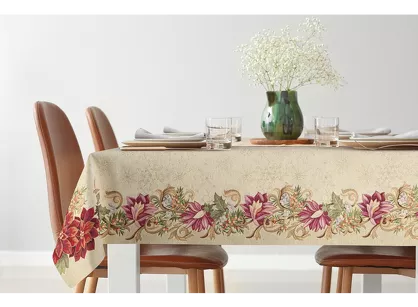 Obrus świąteczny 140x180 1271 gobelinowy z gwiazdką betlejemską i połyskującą złotą nicią