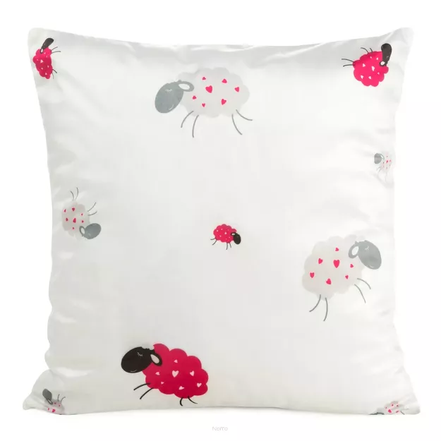 Poszewka welwetowa 45x45 KIDS 3 dziecięca biała z różowym wzorem baranków