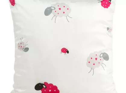 Poszewka welwetowa 45x45 KIDS 3 dziecięca biała z różowym wzorem baranków