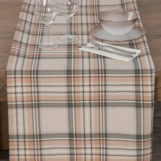 Bieżnik gobelinowy 40x140 PIRITU ceglany w kratkę z nicią metaliczną