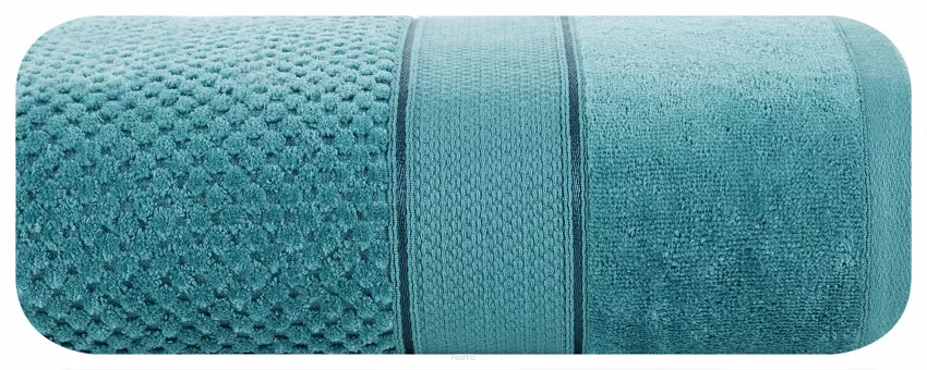Ręcznik bawełniany 90x150 JESSI turkusowy z fakturą krateczki i gładką welurową bordiurą