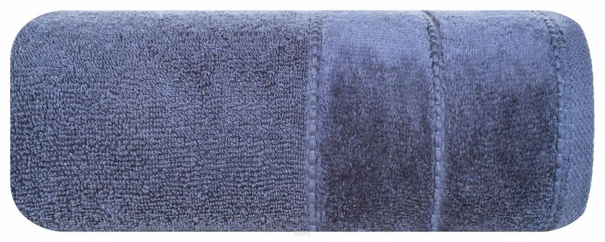 Ręcznik 70x140 MARI granatowy z welurową bordiurą w pasy 500 g/m2