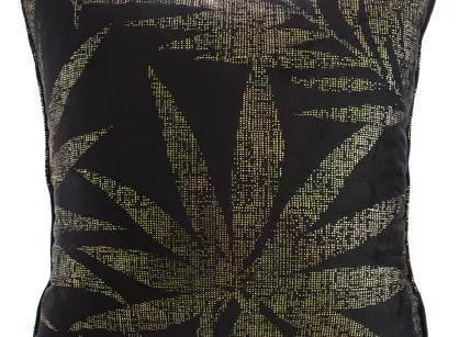 Poszewka welwetowa 40x40 ELENA czarna z motywem złotych liści