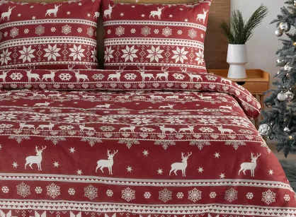 Pościel świąteczna 220x200 OSLO czerwono biała wzór skandynawski z bawełny renforce