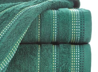 Ręcznik bawełniany 70x140 POLA ciemna zieleń z kolorową bordiurą zakończoną stebnowaniem