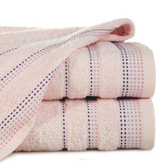 Ręcznik bawełniany 50x90 POLA różowy z kolorową bordiurą zakończoną stebnowaniem