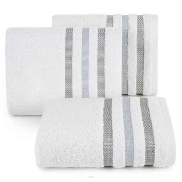 Ręcznik bawełniany 70x140 GRACJA biały z welurową bordiurą w 3 pasy z dodatkiem lśniącej nici