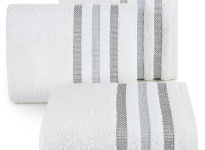 Ręcznik bawełniany 70x140 GRACJA biały z welurową bordiurą w 3 pasy z dodatkiem lśniącej nici