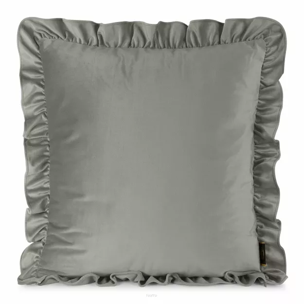 Poszewka welwetowa 45x45 jednokolorowa BRENDA srebrna z falbanami