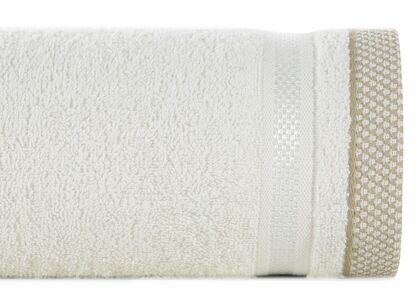 Ręcznik 100x150 ABBIE kremowy  z żakardową błyszczącą bordiurą w pasy z delikatną krateczką 500 g/m2